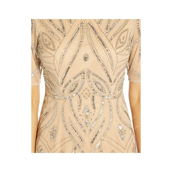Flash Sale ⭐ Adrianna Papell 👩 Women's Beaded Cocktail 👗 Dress Silver Nude 😀 - Image 3