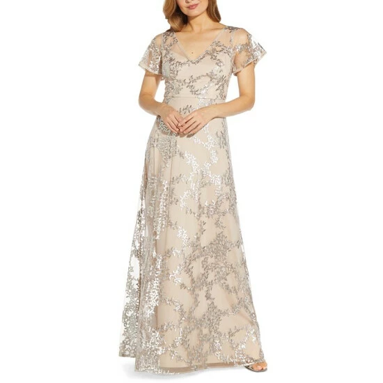 Flash Sale ✨ Adrianna Papell Metallic Embroidered Gown Dusted Petal 🌟