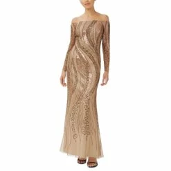 Flash Sale 👍 Adrianna Papell 👩 Women's Beaded Off-The-Shoulder Gown Antique Copper 🤩