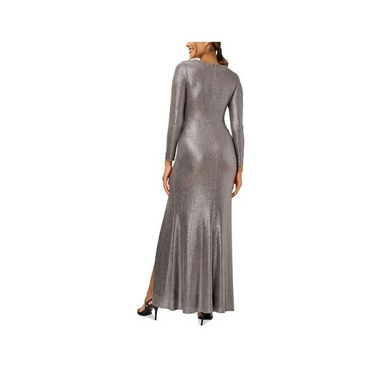 New ๐ Adrianna Papell ๐ฉ Women's Metallic Jersey Ruched Gown Stone ๐ - Image 2