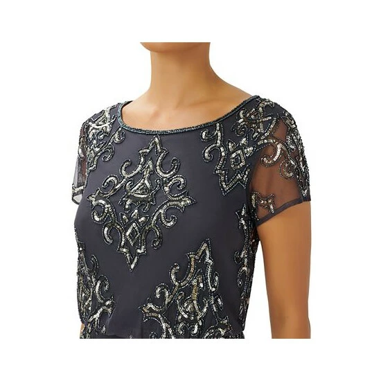 Top 10 ๐ฅฐ Adrianna Papell ๐ฉ Women's Beaded Blouson Short-Sleeve Gown Gunmetal ๐งจ - Image 3