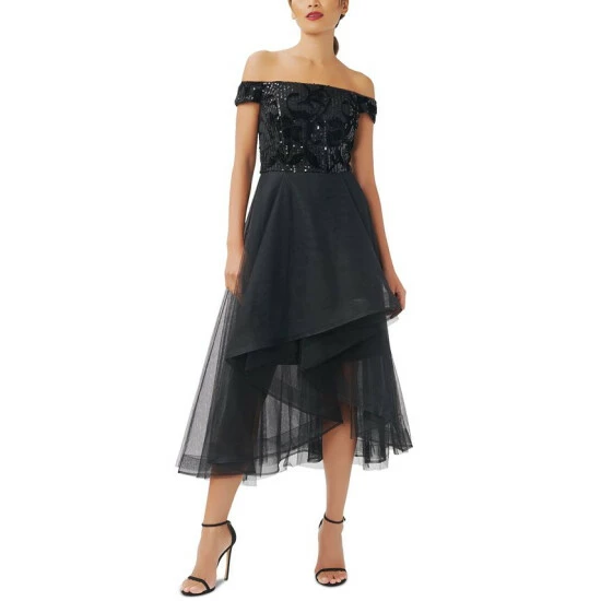 Top 10 ๐คฉ Adrianna Papell ๐ฉ Women's Off-The-Shoulder Midi ๐ Dress Black ๐ฏ