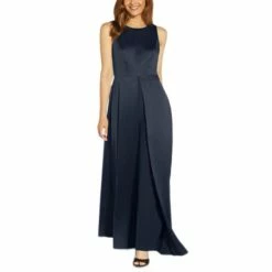 New ๐ Adrianna Papell Crepe Overlay Jumpsuit Dark Navy โญ