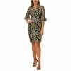 Hot Sale 🛒 Adrianna Papell 👩 Women's Embroidered Elbow-Sleeve Cocktail 👗 Dress Black Gold 🧨