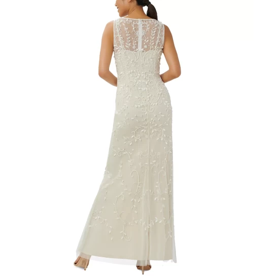 Budget ๐ Adrianna Papell ๐ฉ Women's Embellished Sleeveless Gown Ivory Pearl ๐ - Image 3