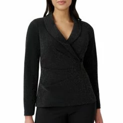 Cheapest 🔔 Adrianna Papell 👩 Women's Metallic-Knit Faux-Wrap Top Black 😍
