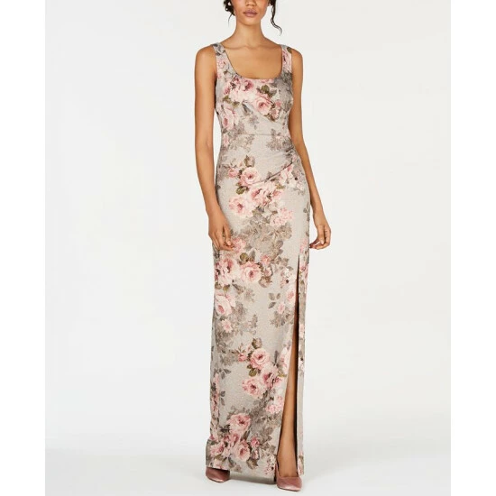 Brand new 💯 Adrianna Papell 👩 Women's Metallic Floral-Print Column Gown Beige/blush Floral 💯