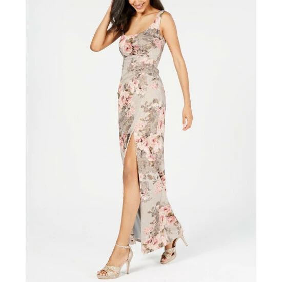 Brand new 💯 Adrianna Papell 👩 Women's Metallic Floral-Print Column Gown Beige/blush Floral 💯 - Image 4