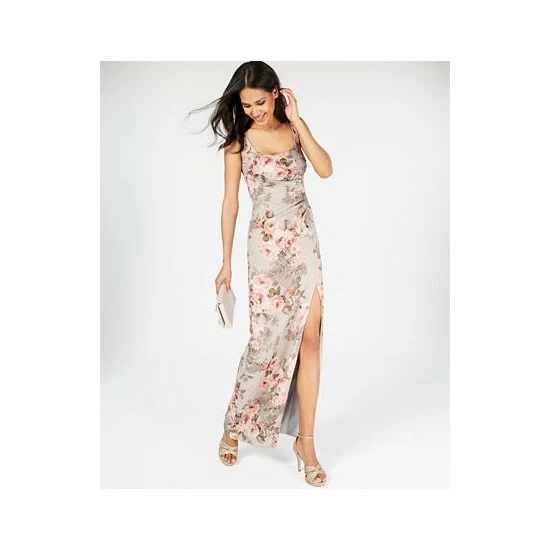 Brand new 💯 Adrianna Papell 👩 Women's Metallic Floral-Print Column Gown Beige/blush Floral 💯 - Image 6