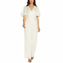 Best Pirce ๐ Adrianna Papell ๐ฉ Women's Flutter-Sleeve Wide-Leg Jumpsuit Ivory ๐