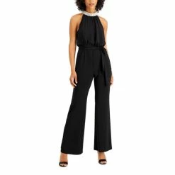 Wholesale 🔔 Adrianna Papell Embellished-Neck Jumpsuit Black 👍