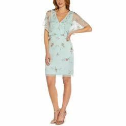 Promo 😀 Adrianna Papell 👩 Women's Embellished Blouson Batwing-Sleeve 👗 Dress Sea Glass 👍