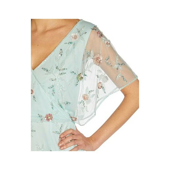 Promo 😀 Adrianna Papell 👩 Women's Embellished Blouson Batwing-Sleeve 👗 Dress Sea Glass 👍 - Image 3