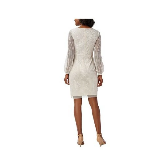 Best Sale 😀 Adrianna Papell 👩 Women's Embellished Mesh-Overlay 👗 Dress Ivory Pearl ⭐ - Image 2