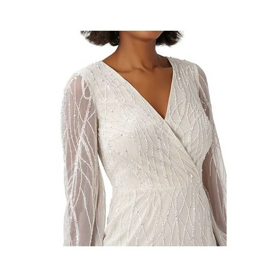 Best Sale 😀 Adrianna Papell 👩 Women's Embellished Mesh-Overlay 👗 Dress Ivory Pearl ⭐ - Image 3