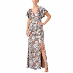 Top 10 😉 Adrianna Papell 👩 Women's Burnout Velvet Side-Slit Gown Taupe 🎉