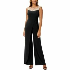 Flash Sale 😀 Adrianna Papell 👩 Women's Embellished Overlay Jumpsuit Black ⭐
