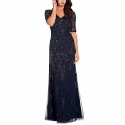 Discount 💯 Adrianna Papell Petite Embellished 👗 Dress Midnight Navy 😉