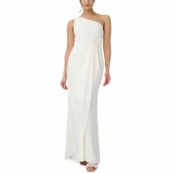 New 😉 Adrianna Papell 👩 Women's One-Shoulder Draped-Detail Gown Ivory 💯