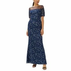 Best deal ๐ Adrianna Papell ๐ฉ Women's Floral-Embroidered Gown Midnight ๐คฉ