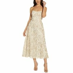 Cheapest 🎉 Adrianna Papell 👩 Women's Floral Embroidered Strapless Fit & Flare 👗 Dress Ivory Gold 😍