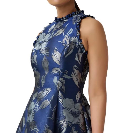 Top 10 🌟 Adrianna Papell 👩 Women's Jacquard High-Low Halter 👗 Dress Royal Dusty Blue ✨ - Image 4