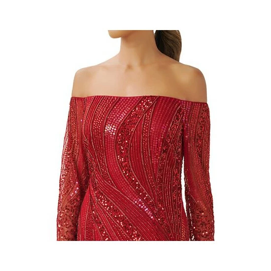Flash Sale โญ Adrianna Papell Petite Beaded Off-The-Shoulder Gown Cranberry ๐ - Image 3
