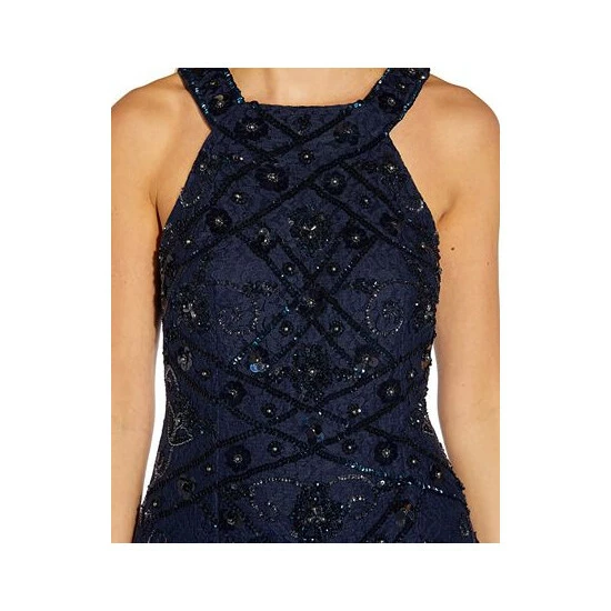 Cheap ๐ฏ Adrianna Papell Halter Beaded-Lace Gown Light Navy ๐คฉ - Image 3
