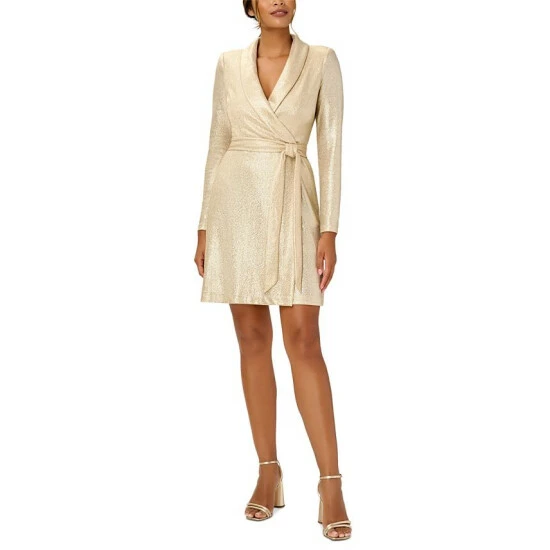 Flash Sale 🌟 Adrianna Papell Plus Size Metallic-Knit Tuxedo 👗 Dress Gold 😀