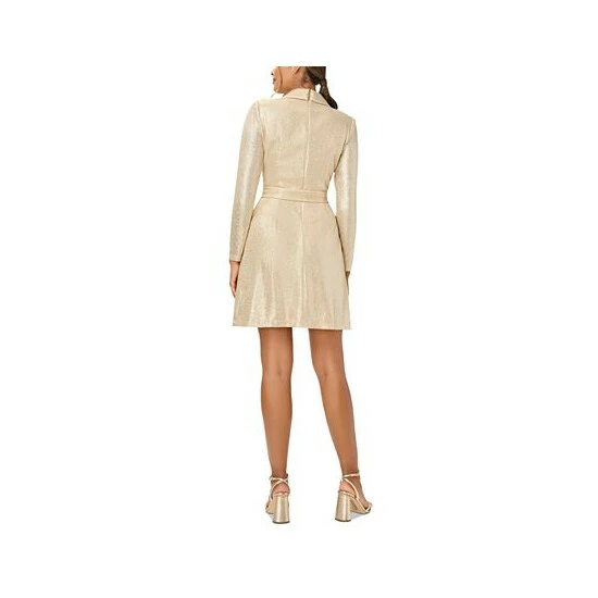 Flash Sale 🌟 Adrianna Papell Plus Size Metallic-Knit Tuxedo 👗 Dress Gold 😀 - Image 2