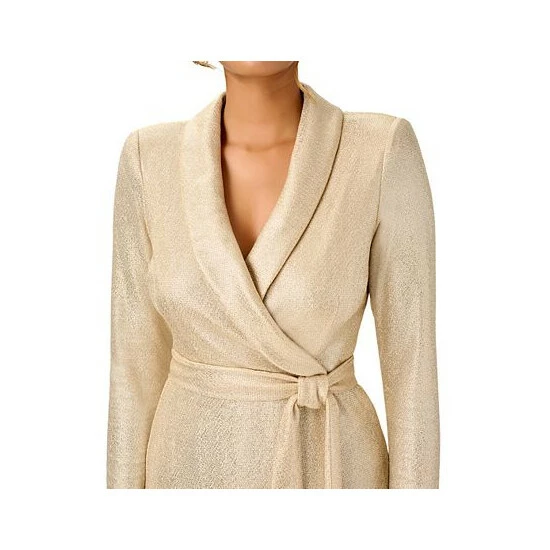 Flash Sale 🌟 Adrianna Papell Plus Size Metallic-Knit Tuxedo 👗 Dress Gold 😀 - Image 3