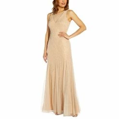 Cheapest 🤩 Adrianna Papell 👩 Women's Beaded Godet Gown Silver Nude 👏