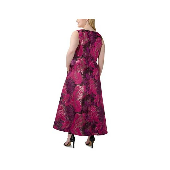 New π Adrianna Papell Plus Size V-Neck Ruffled Sleeveless High-Low Midi π Dress Magenta Orchid Multi 𧨠- Image 2