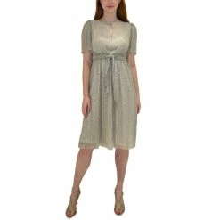 Outlet โ๏ธ Adrianna Papell Pleated Metallic ๐ Dress Champagne Gold ๐