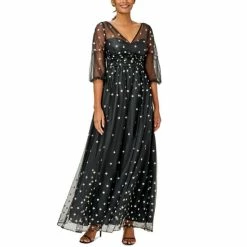 Budget 🌟 Adrianna Papell 👩 Women's Embellished Fit & Flare Gown Black Gold ✔️