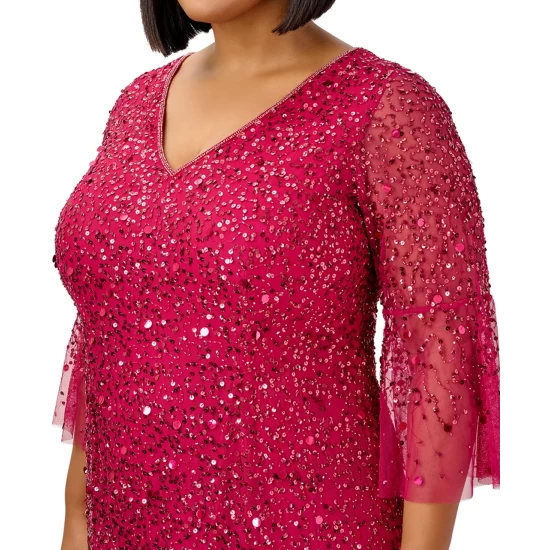 Top 10 😀 Adrianna Papell Plus Size Beaded Cocktail 👗 Dress Raspberry Wine 😍 - Image 4