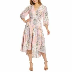 New 😀 Adrianna Papell Floral-Print Midi 👗 Dress Blush Multi 🤩