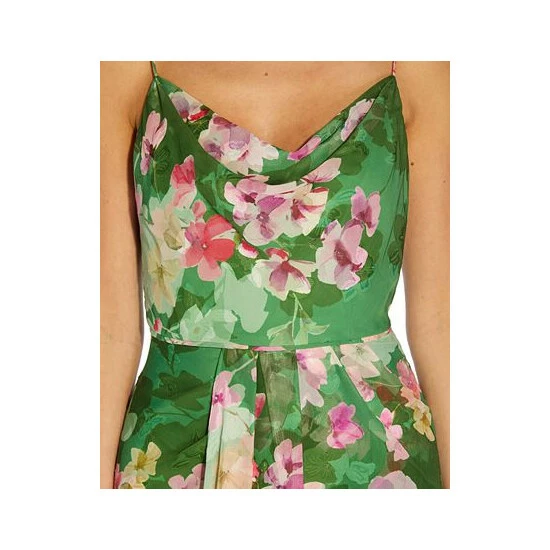 New 🛒 Adrianna Papell 👩 Women's Floral-Print Cowl-Neck Gown Green Multi 👍 - Image 3