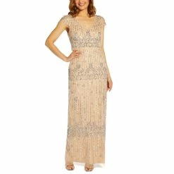 Outlet ⌛ Adrianna Papell 👩 Women's Beaded Popover Gown Silver Nude 👏
