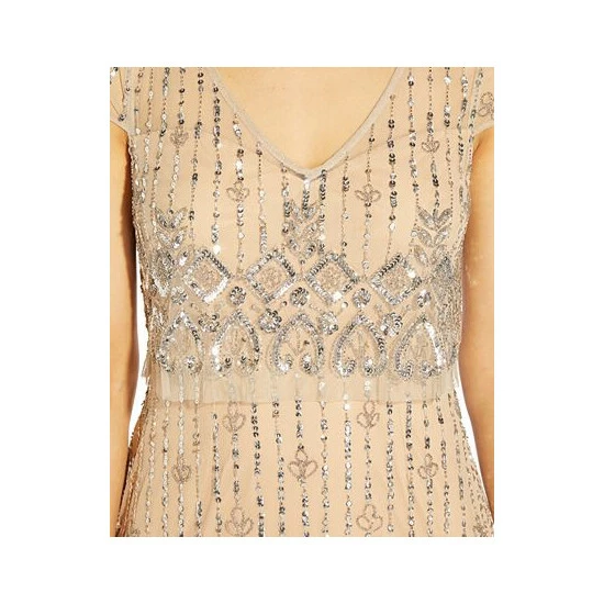 Outlet โ Adrianna Papell ๐ฉ Women's Beaded Popover Gown Silver Nude ๐ - Image 3