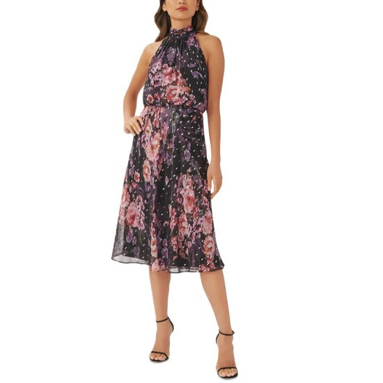 Promo โค๏ธ Adrianna Papell ๐ฉ Women's Printed Halter-Tie-Neck ๐ Dress Black Multi ๐