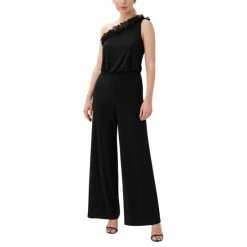 Flash Sale 👏 Adrianna Papell 👩 Women's Ruffled One-Shoulder Jumpsuit Black 🌟
