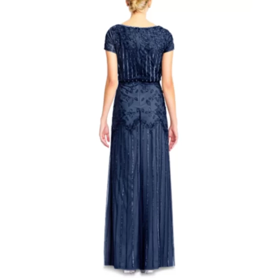 Budget 🔔 Adrianna Papell Beaded Short-Sleeve Gown Deep Blue 😍 - Image 4
