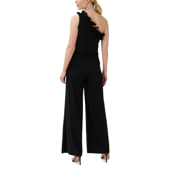 Flash Sale 👏 Adrianna Papell 👩 Women's Ruffled One-Shoulder Jumpsuit Black 🌟 - Image 2
