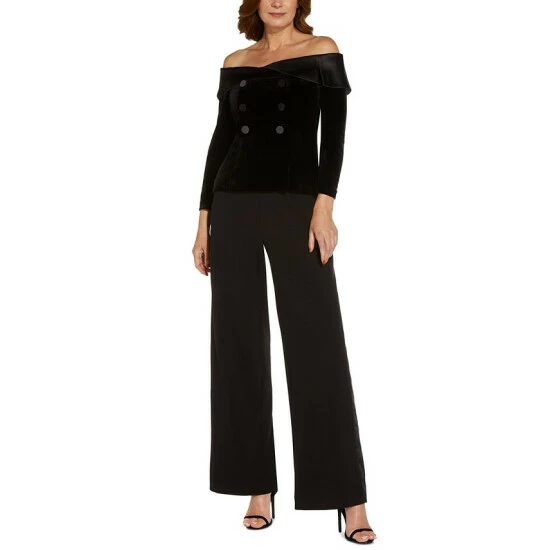 New โค๏ธ Adrianna Papell Velvet Off-The-Shoulder Top Black โ