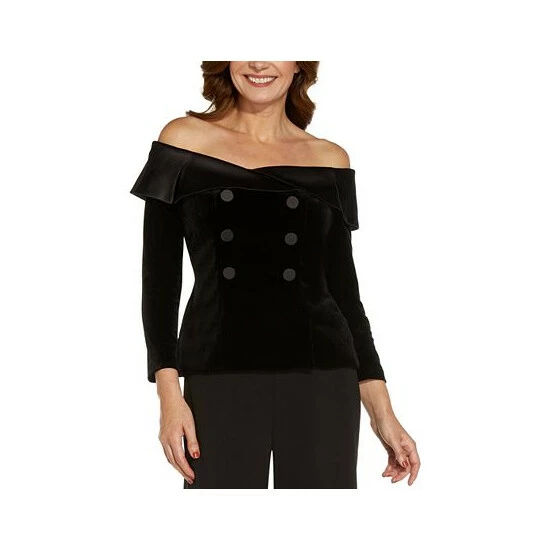 New โค๏ธ Adrianna Papell Velvet Off-The-Shoulder Top Black โ - Image 3