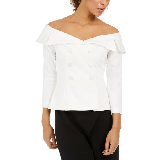 Cheap ๐ Adrianna Papell Double-Breasted Off-The-Shoulder Top Ivory ๐