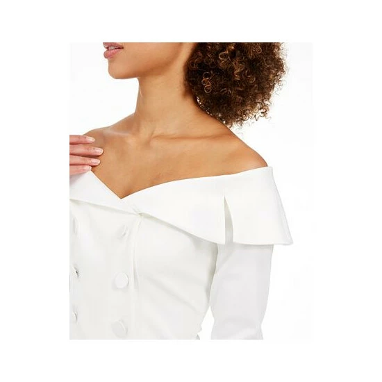 Cheap ๐ Adrianna Papell Double-Breasted Off-The-Shoulder Top Ivory ๐ - Image 3