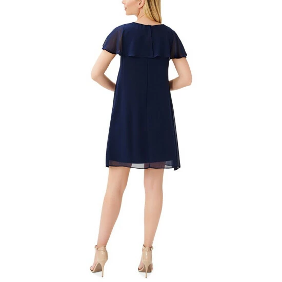 Wholesale ✨ Adrianna Papell 👩 Women's Chiffon Capelet Cocktail 👗 Dress Navy 🤩 - Image 2
