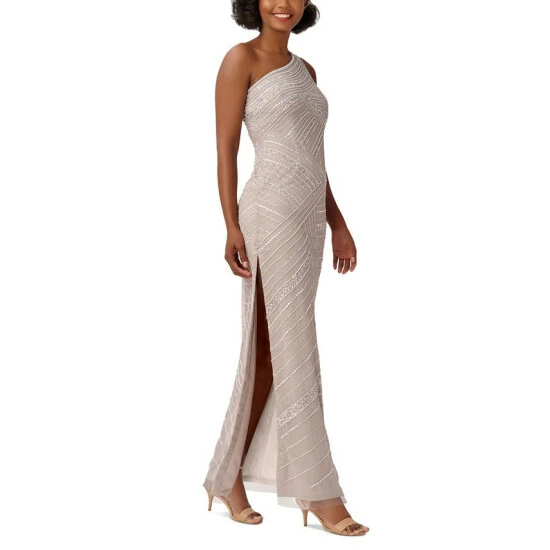 Deals ✔️ Adrianna Papell 👩 Women's Beaded Asymmetrical Gown Marble 🔥
